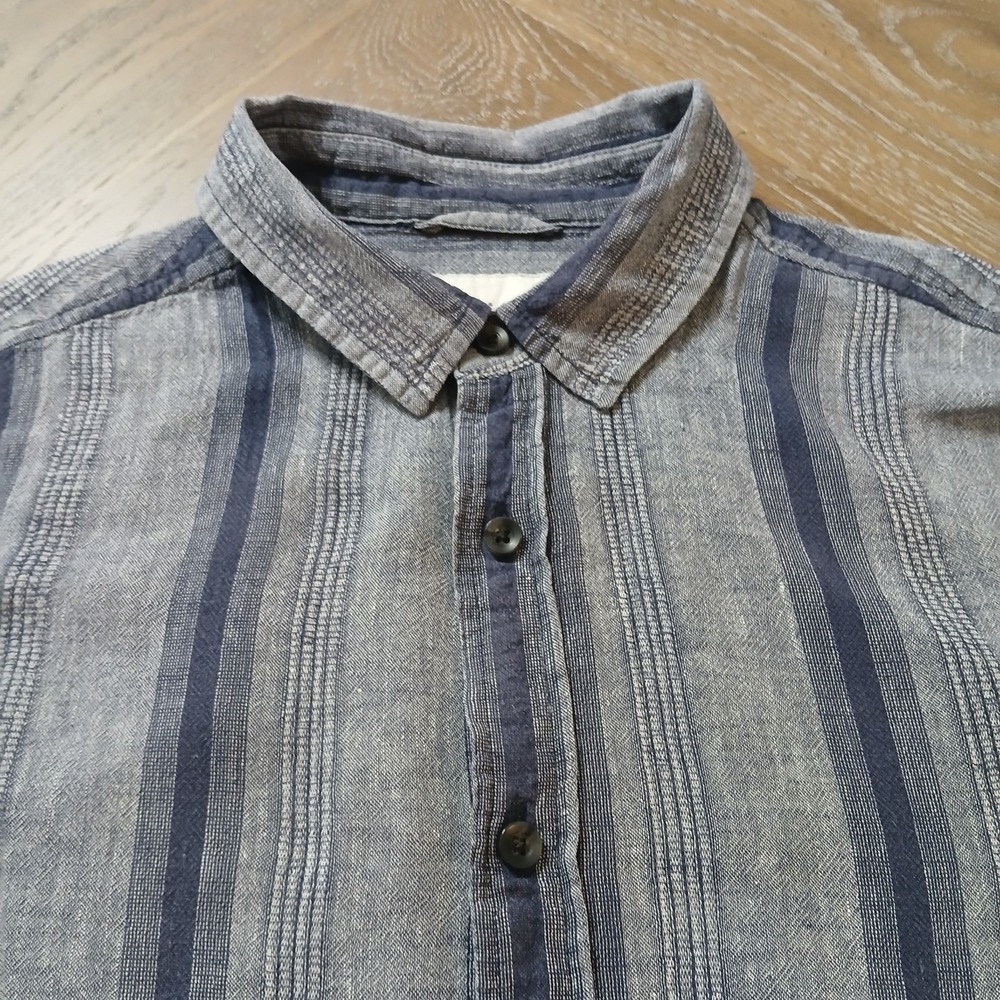 Goodfellow Men Shirt Sz M Linen Cotton Blend  Short Sleeve Gauzy Blue Stripes - Picture 2 of 10